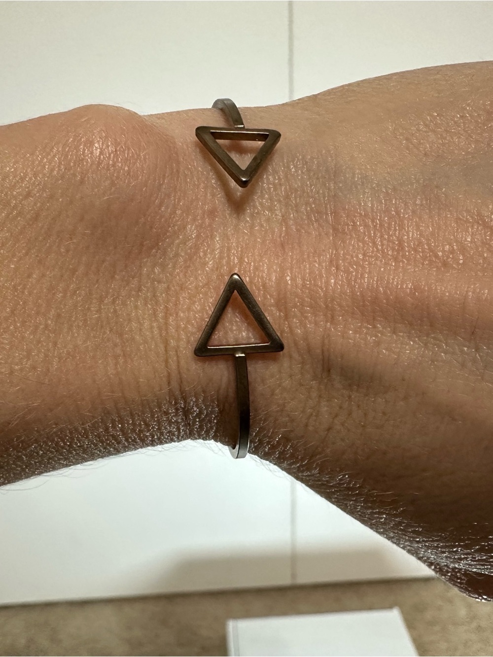 Minimal Open Triangle Cuff Bracelet — Bronze